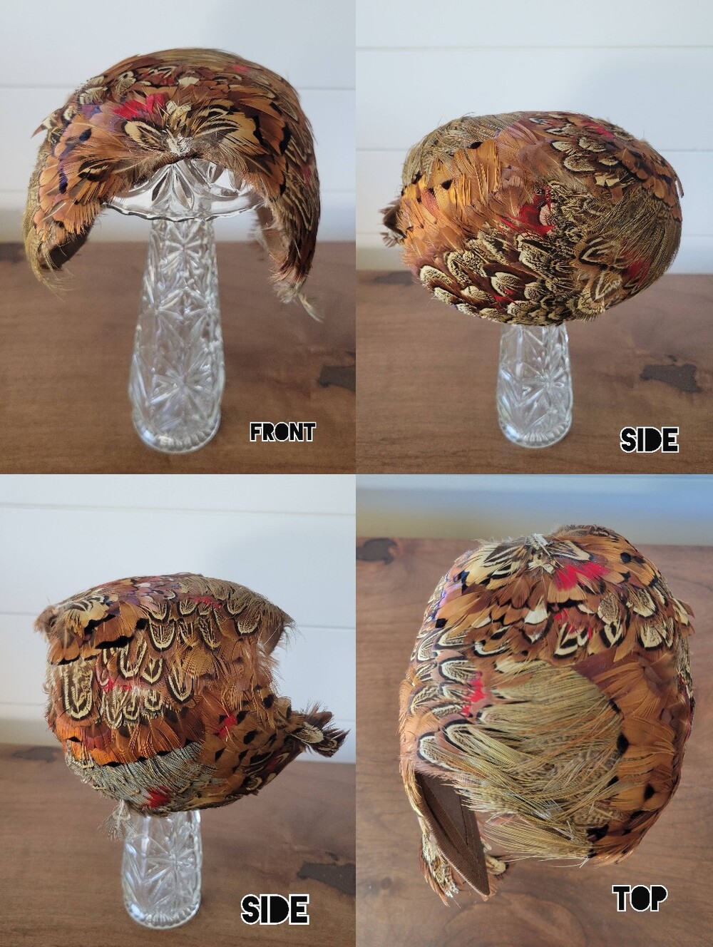 Vintage Emery Bird Thayer Pheasant Feather Hat Fascinator Half Hat Mid Century